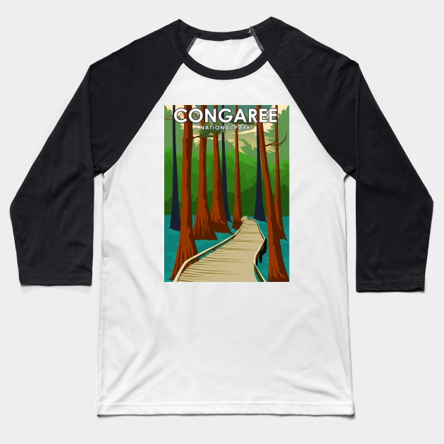 Congaree National Park Vintage Minimal Travel Poster Baseball T-Shirt by jornvanhezik